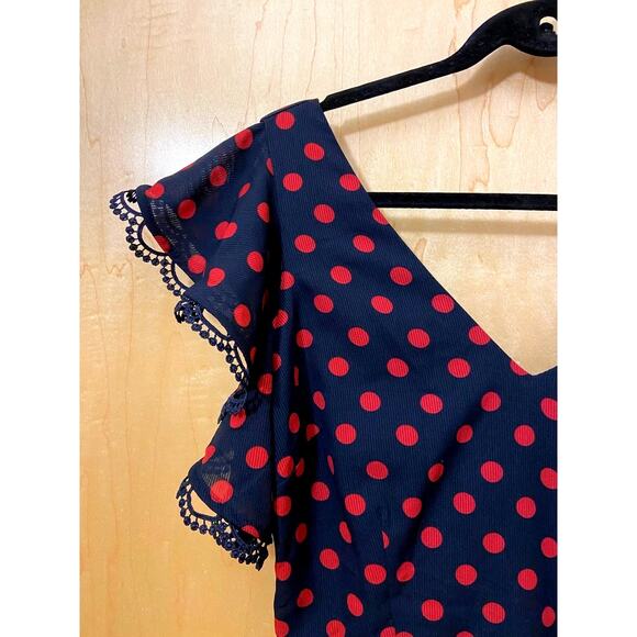 BB Dakota Dress NWT Midnight Sky Blue Red Polka Dots Size 8 Swing Dance Dress - Picture 6 of 11
